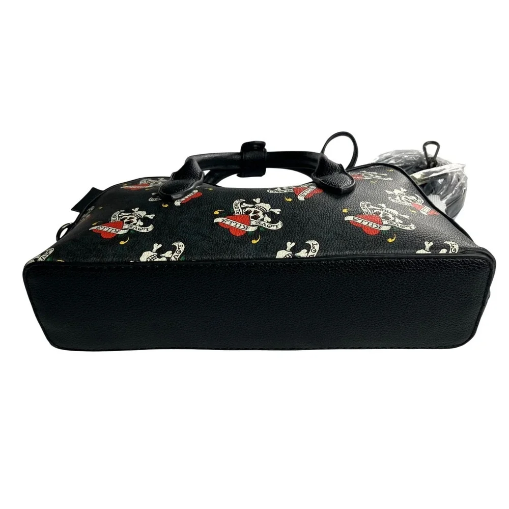 Ed Hardy Skull Heart Tattoo Print‎ Satchel Crossbody Bag Black